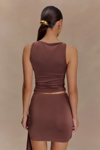 Alicent Slinky Beaded Top – Chocolate