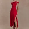 Allegra Off Shoulder Ruffle Midi Dress – Ruby Allegra Off Shoulder Ruffle Midi Dress – Ruby