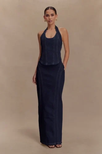 Alma Denim Maxi Skirt – Indigo Blue