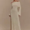 Alonza Long Sleeve Knit Midi Dress – Cream