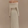 Alonza Long Sleeve Knit Midi Dress – Cream