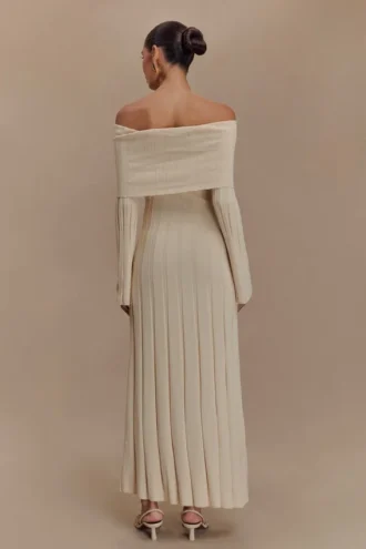 Alonza Long Sleeve Knit Midi Dress – Cream
