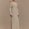Alonza Long Sleeve Knit Midi Dress – Cream