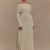 Alonza Long Sleeve Knit Midi Dress – Cream