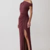 Alyn Off Shoulder Draped Maxi Dress – Dark Plum