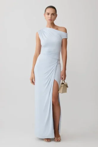 Alyn Off Shoulder Draped Maxi Dress – Pale Blue