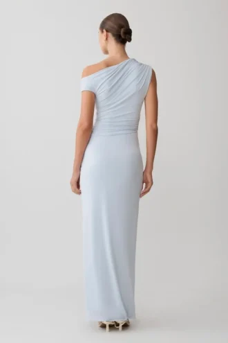 Alyn Off Shoulder Draped Maxi Dress – Pale Blue