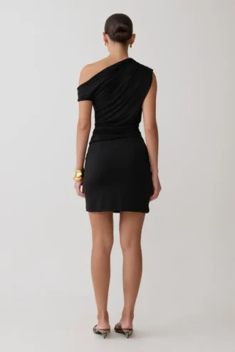 Alyn Off Shoulder Draped Mini Dress – Black