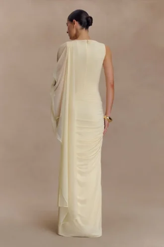 Amandine Ruched Slinky Maxi Dress – Lemon