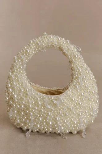 Amara Pearl Teardrop Beaded Bag – White