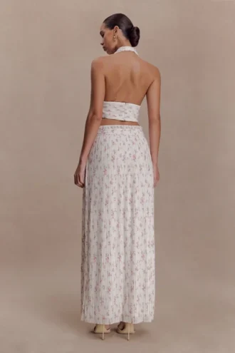 Amaris Gathered Plisse Maxi Skirt – Floral Ditsy Print