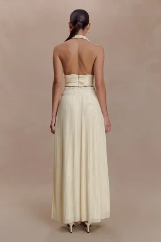 Amaris Gathered Plisse Maxi Skirt – Lemon