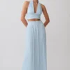 Amaris Gathered Plisse Maxi Skirt – Pale Blue Amaris Gathered Plisse Maxi Skirt – Pale Blue