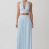 Amaris Gathered Plisse Maxi Skirt – Pale Blue Amaris Gathered Plisse Maxi Skirt – Pale Blue