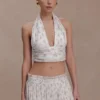 Amaris Sleeveless Plisse Halter Top – Floral Ditsy Print