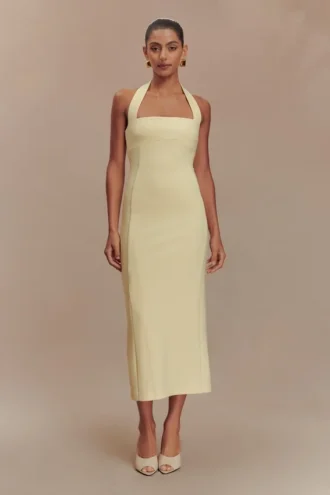 Amelita Suiting Halter Midi Dress – Pale Lemon