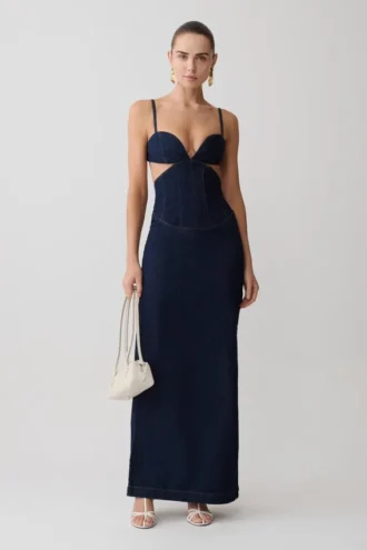 Amila Denim Cupped Maxi Dress – Indigo Blue