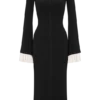 Amirose Ruffle Knit Midi Dress – Black Amirose Ruffle Knit Midi Dress – Black