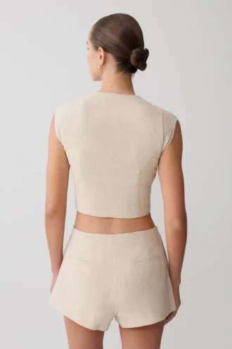 Anahita Linen Front Bows Short Sleeve Top – Natural