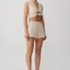 Anahita Linen Front Bows Short Sleeve Top – Natural Anahita Linen Front Bows Short Sleeve Top – Natural