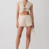 Anahita Linen Front Bows Short Sleeve Top – Natural Anahita Linen Front Bows Short Sleeve Top – Natural