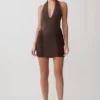 Anari Gathered Scuba Mini Dress – Dark Chocolate