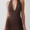 Anari Gathered Scuba Mini Dress – Dark Chocolate