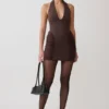 Anari Gathered Scuba Mini Dress – Dark Chocolate