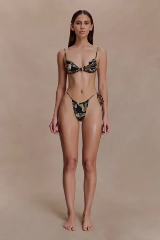 Andie Ruched String Side Bikini Brief – Green Fluid Reverie Print
