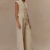 Raya Mid Rise Wide Leg Linen Pant – Natural Beige