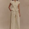 Raya Mid Rise Wide Leg Linen Pant – Natural Beige