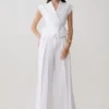 Raya Mid Rise Wide Leg Linen Pant – White Raya Mid Rise Wide Leg Linen Pant – White