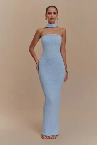 Andrea Strapless Knit Maxi Dress – Light Blue