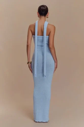 Andrea Strapless Knit Maxi Dress – Light Blue