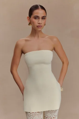 Anette Bandage Knit Strapless Top – Ivory
