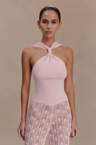 Angelika Twist Front Knit Top – Baby Pink