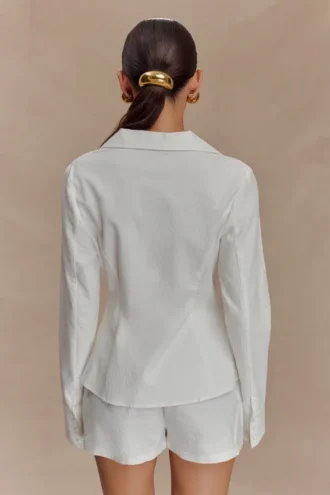 Annalee Cotton Beaded Tie Shirt – White