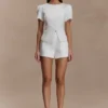 Anne Short Sleeve Satin Top – White