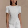 Anne Short Sleeve Satin Top – White