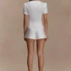 Anne Short Sleeve Satin Top – White