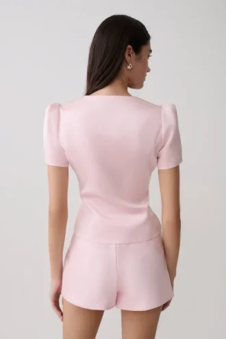 Anne Short Sleeve Satin Top – Pale Pink