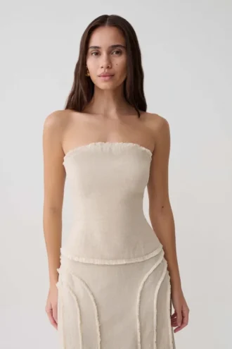 Annie Strapless Tie Back Linen Top – Natural Annie Strapless Tie Back Linen Top – Natural