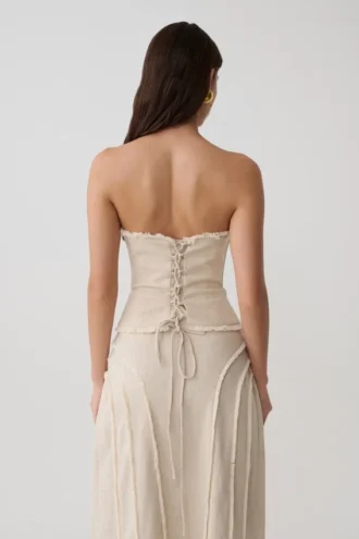 Annie Strapless Tie Back Linen Top – Natural Annie Strapless Tie Back Linen Top – Natural