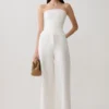 Annie Strapless Tie Back Linen Top – White Annie Strapless Tie Back Linen Top – White