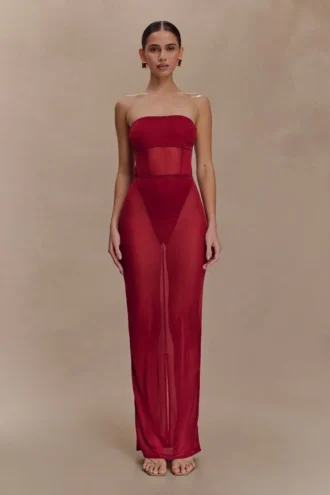 Aoife Mesh Maxi Skirt – Raspberry