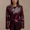 Archie Croc Faux Leather Cropped Jacket – Burgundy
