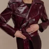 Archie Croc Faux Leather Cropped Jacket – Burgundy
