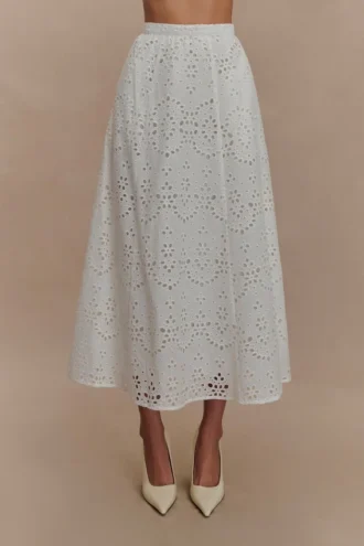 Arla Broderie Midi Skirt – White