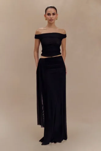 Arna Mesh Maxi Skirt – Black