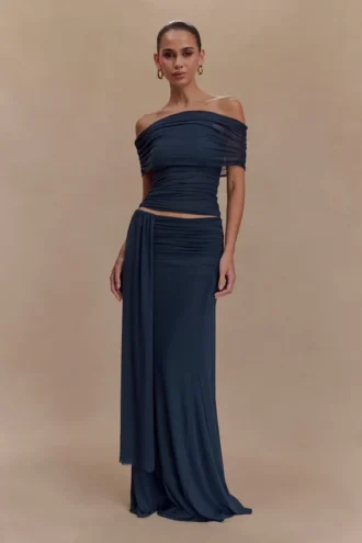Arna Mesh Maxi Skirt – Midnight Blue